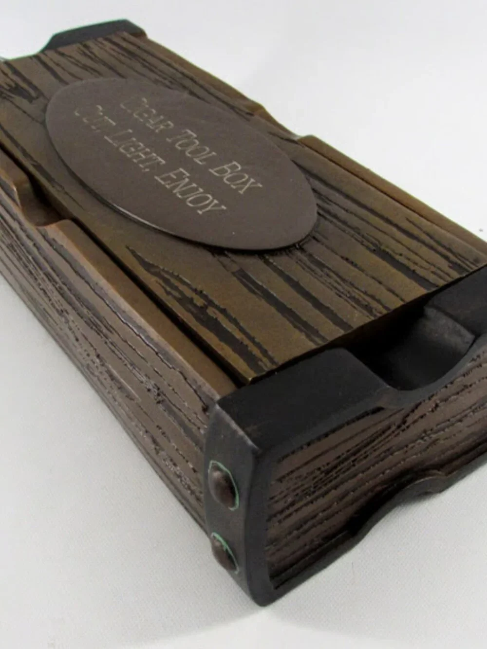 Lotus Faux Wood Cigar Resin Tool Box Desk Accessory 2 Piece Cut, Light, Enjoy.